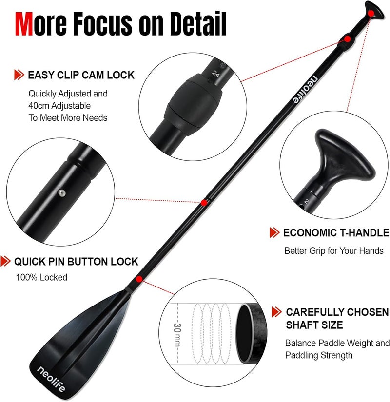 WONITAGO SUP Paddleboard Paddle with Aluminum Shaft and Nylon Blade, Lightweight Stand Up Paddle Board Oars, Adjustable170-210 cm/68-84 inch - Image 3